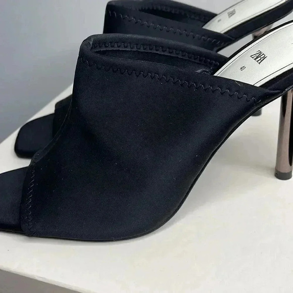 Zara Black Open Toe Heeled Mules - Picture 7 of 8